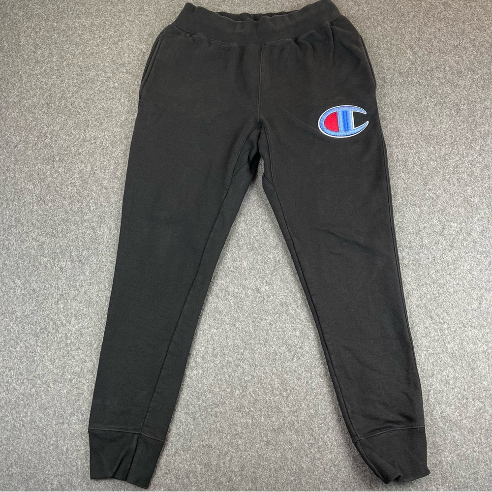 Vintage Champion Sweatpants Mens Medium Black Big Logo Reverse Weave 90s Y2K